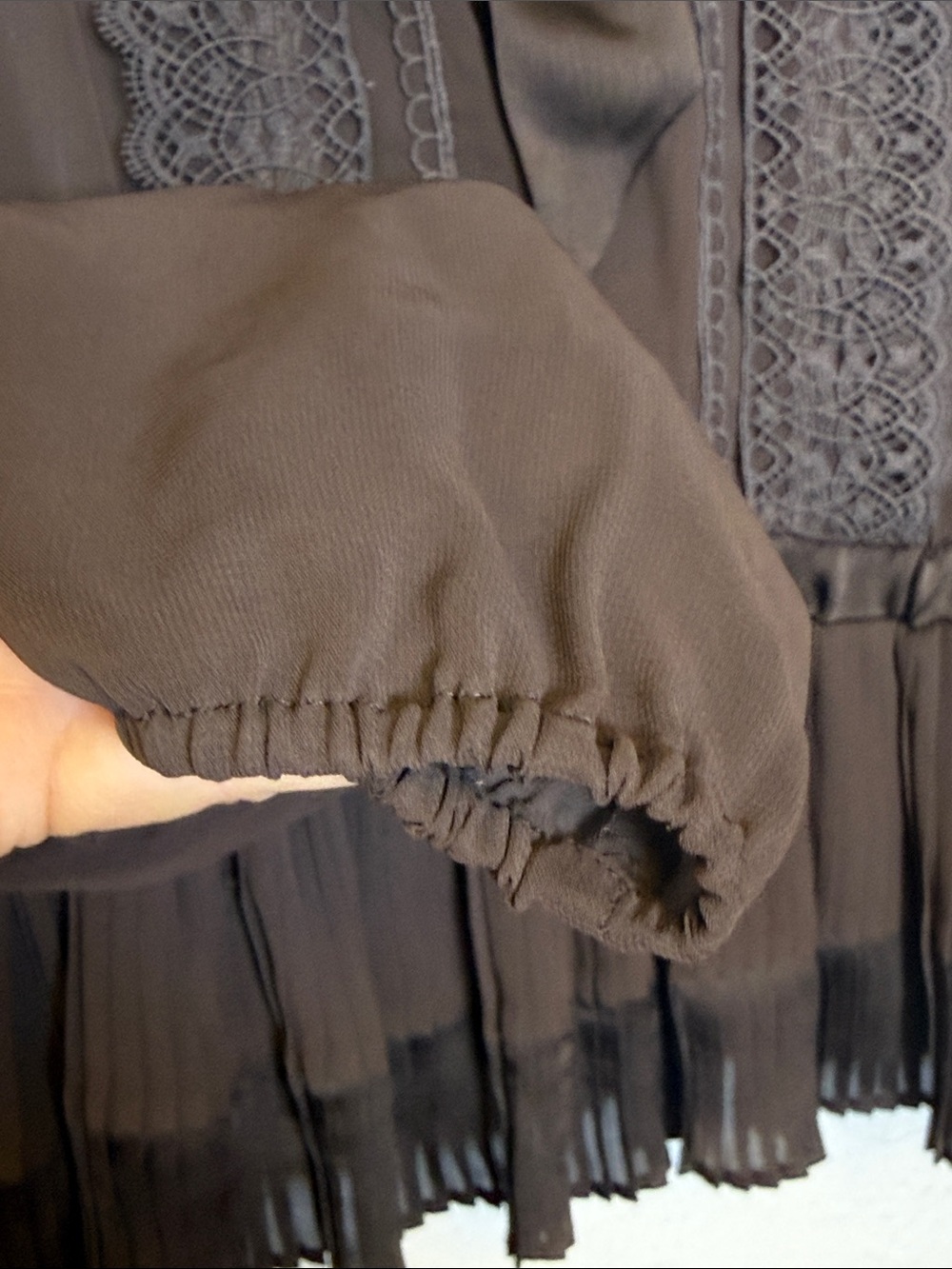 Brown Sheer Lace-Trim Peplum Blouse - Picture 6 of 7
